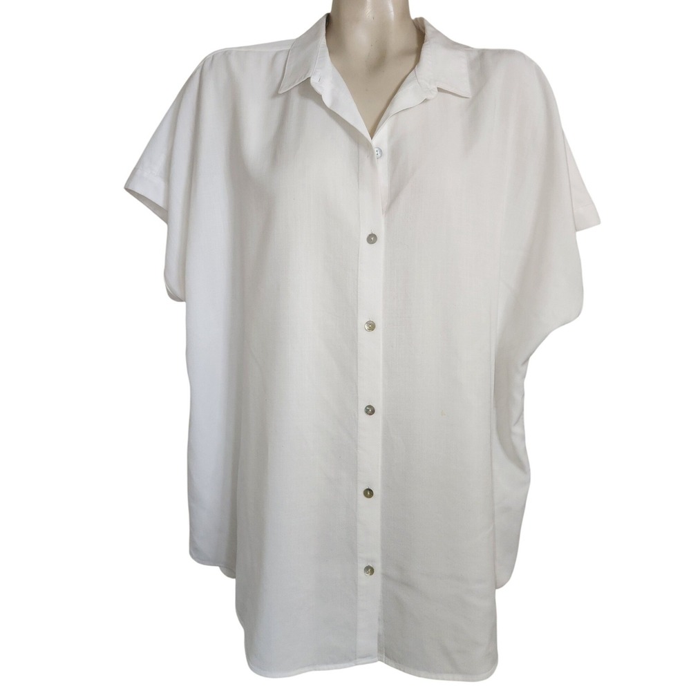 Soft Surroundings White Tencel Lyocell Short Sleeve Button Down Shirt 1X SGC95